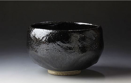 九代大樋長左衛門 掛分波絵黒平茶碗 茶道具 十代 大樋